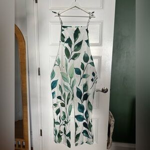 Leaf Print Jumpsuit - Green and White